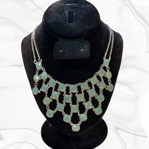 NY & Co Silver Aqua Statement Bib Necklace Coastal Chunky Jewelry